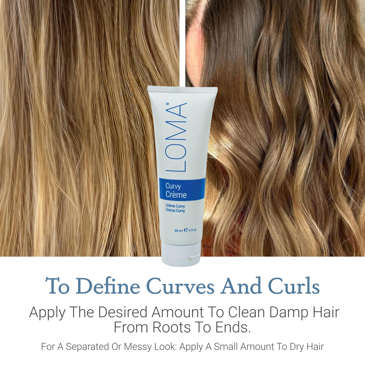 Loma Curvature label close-up highlighting ingredients and color protection benefit