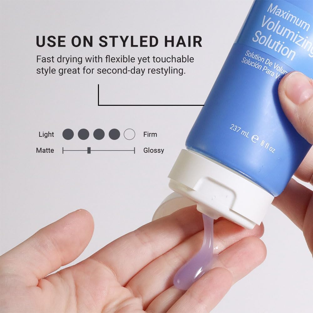 Loma applied during blow-dry demonstrating root lift and fuller hair