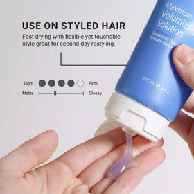 Loma applied during blow-dry demonstrating root lift and fuller hair