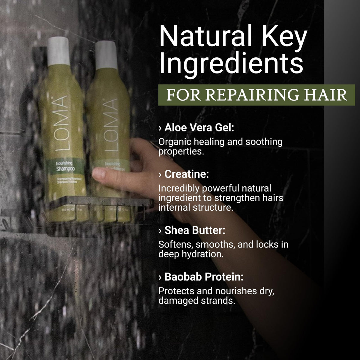 LOMA texture closeup of creamy conditioner showing rich consistency and nourishment