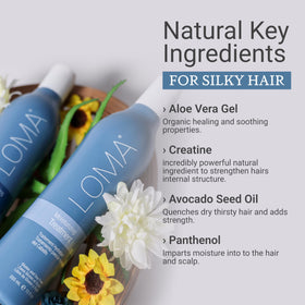 Creamy Loma shampoo texture on palm showing rich moisturizing feel