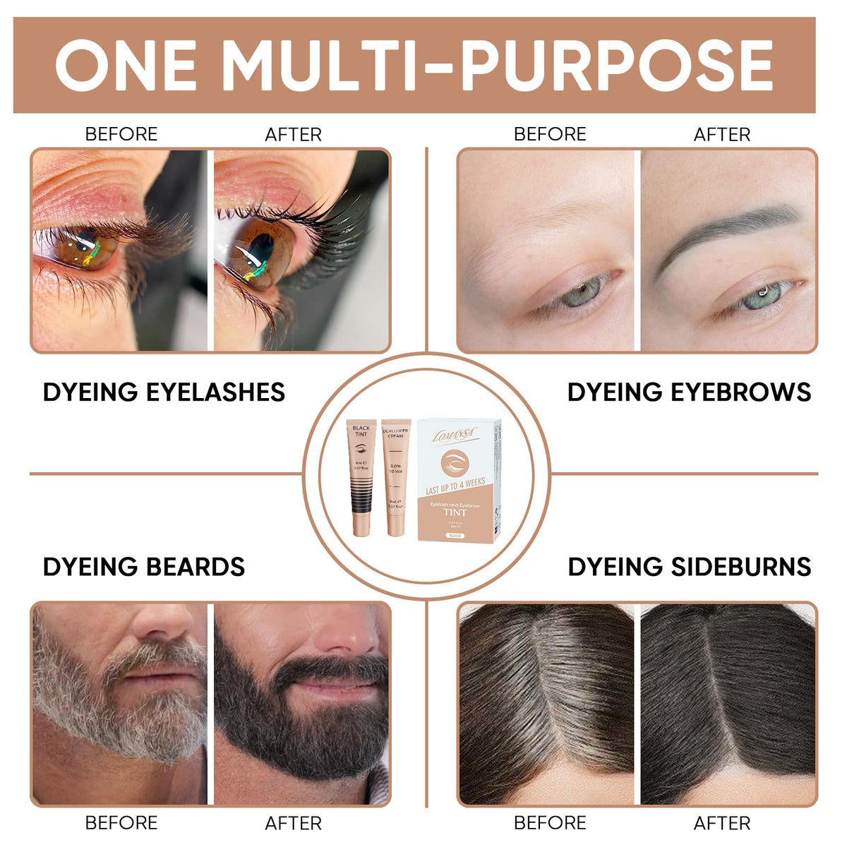 Lomansa brow tinting demonstration showing defined, natural eyebrow result