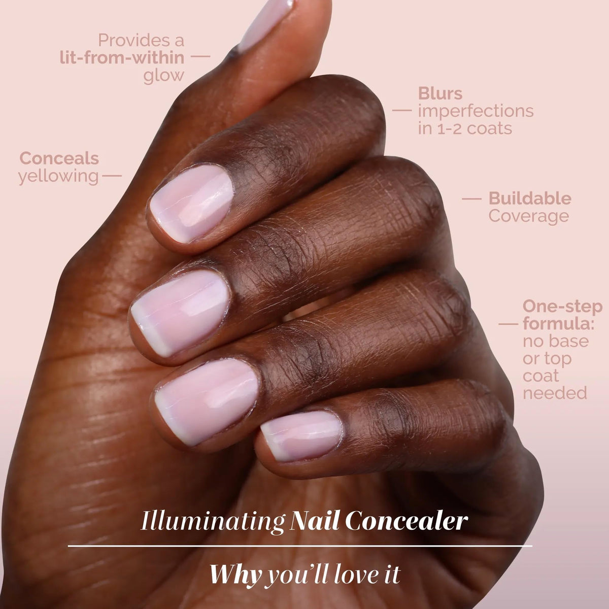 LONDONTOWN swatch on nail tip closeup demonstrating sheer brightening effect