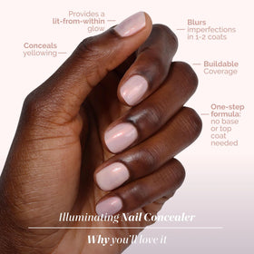 LONDONTOWN polish swatch on nail tip demonstrating sheer brightening effect