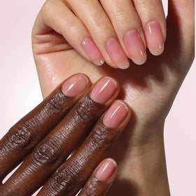 LONDONTOWN swatch on natural nails revealing sheer hibiscus blush and healthy look benefit
