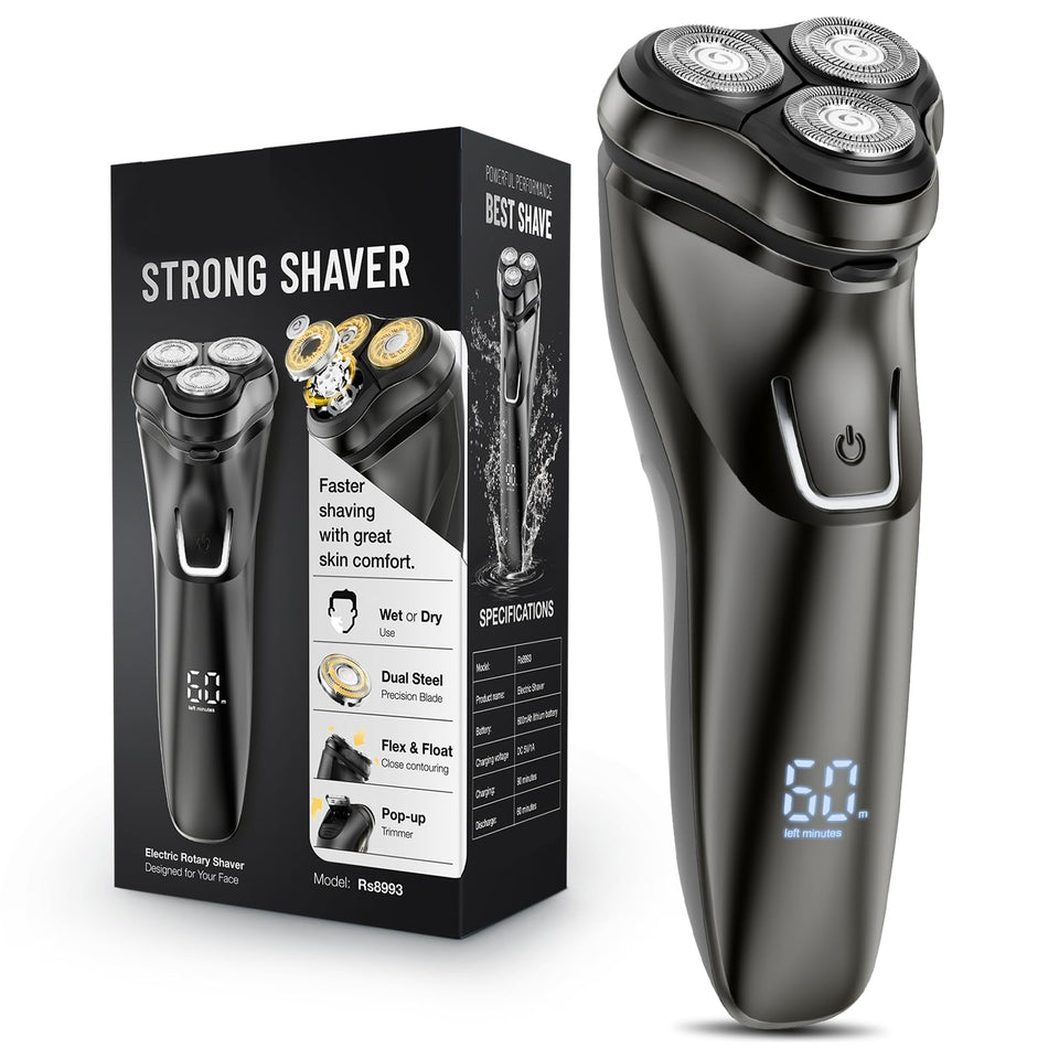 LONKEEN front view of cordless shaver showing ergonomic travel-ready design