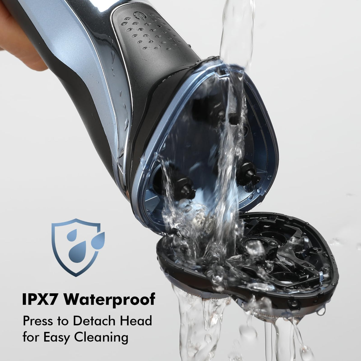 LONKEEN wet shave shower demonstration showing IPX7 waterproof confidence