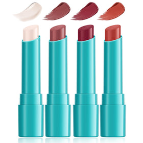 Loobexery front packaging showing four tinted balm tubes and compact case for easy carry