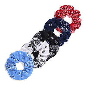 LOOKSEVEN red bandana scrunchie detail, eye-catching color accent