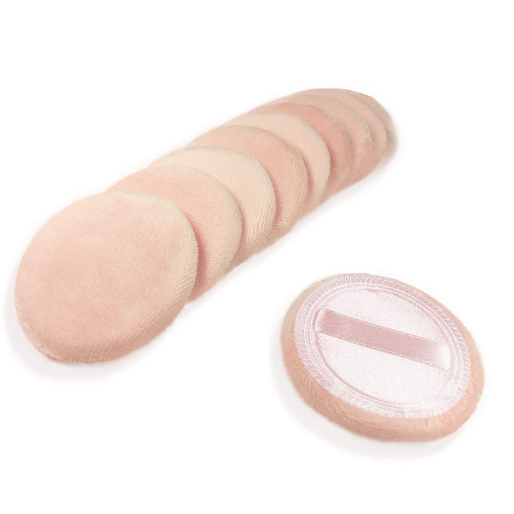 LOOKSEVEN beige powder puffs front view showing 10-pack benefit