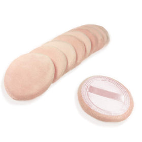LOOKSEVEN beige powder puffs front view showing 10-pack benefit