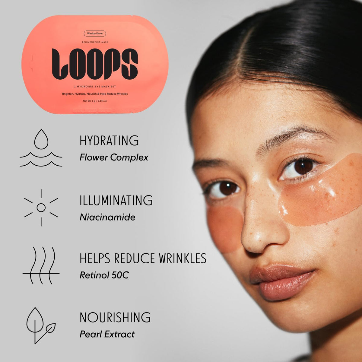 LOOPS step-by-step application on face demonstrating quick 10‑minute routine benefit
