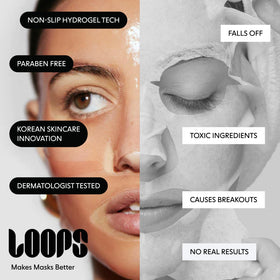 LOOPS mask worn by model illustrating comfortable two‑piece fit benefit