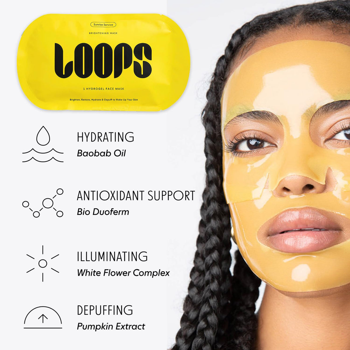LOOPS serum on hand showing lightweight, fast‑absorbing formula benefit