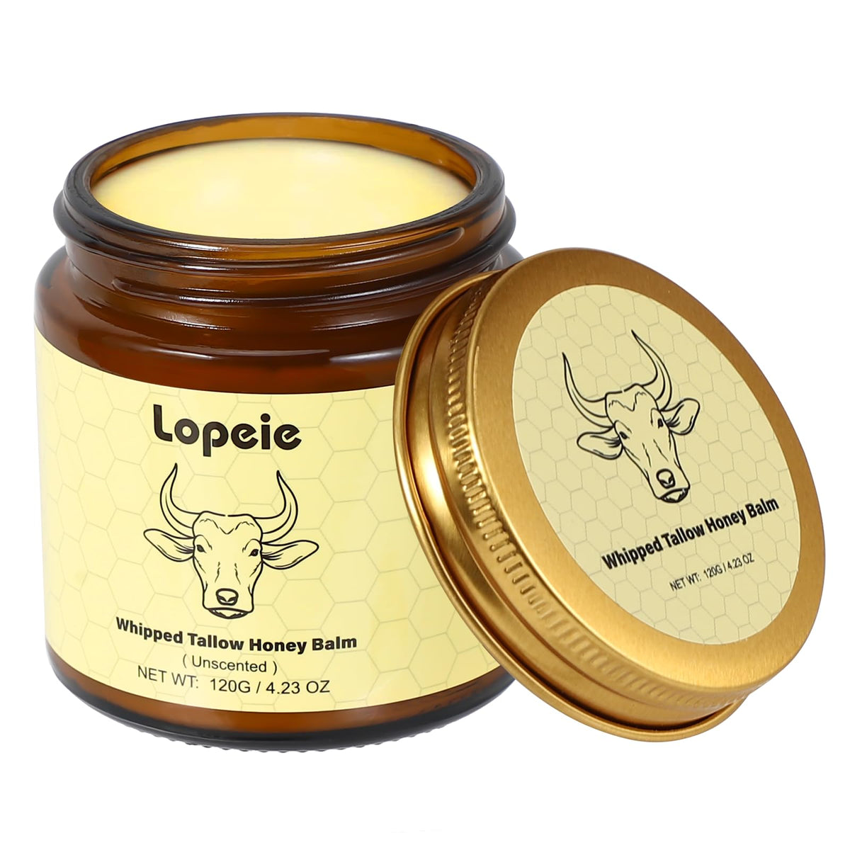 Lopeie front jar 4.23oz showing unscented whipped moisturizer and clear labeling