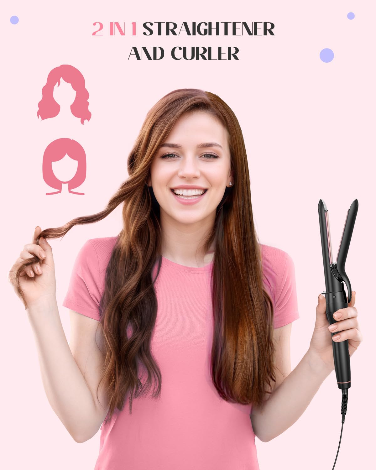 Lopeie in-use curling wand styling hair to create defined curls quickly