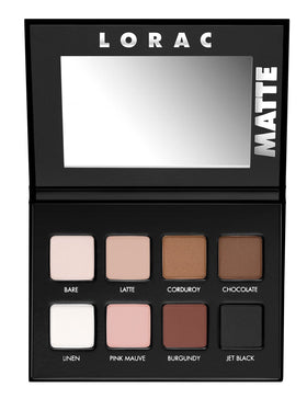 LORAC close-up of eight matte pans highlighting creamy texture and pigment