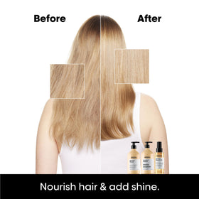 L'Oréal Professionnel Paris pouring refill into bottle to show easy transfer and waste reduction