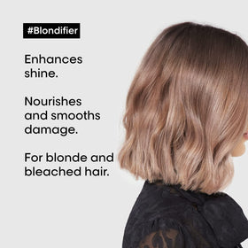 L'Oréal Professionnel shampoo applied to blonde hair in shower for clarity