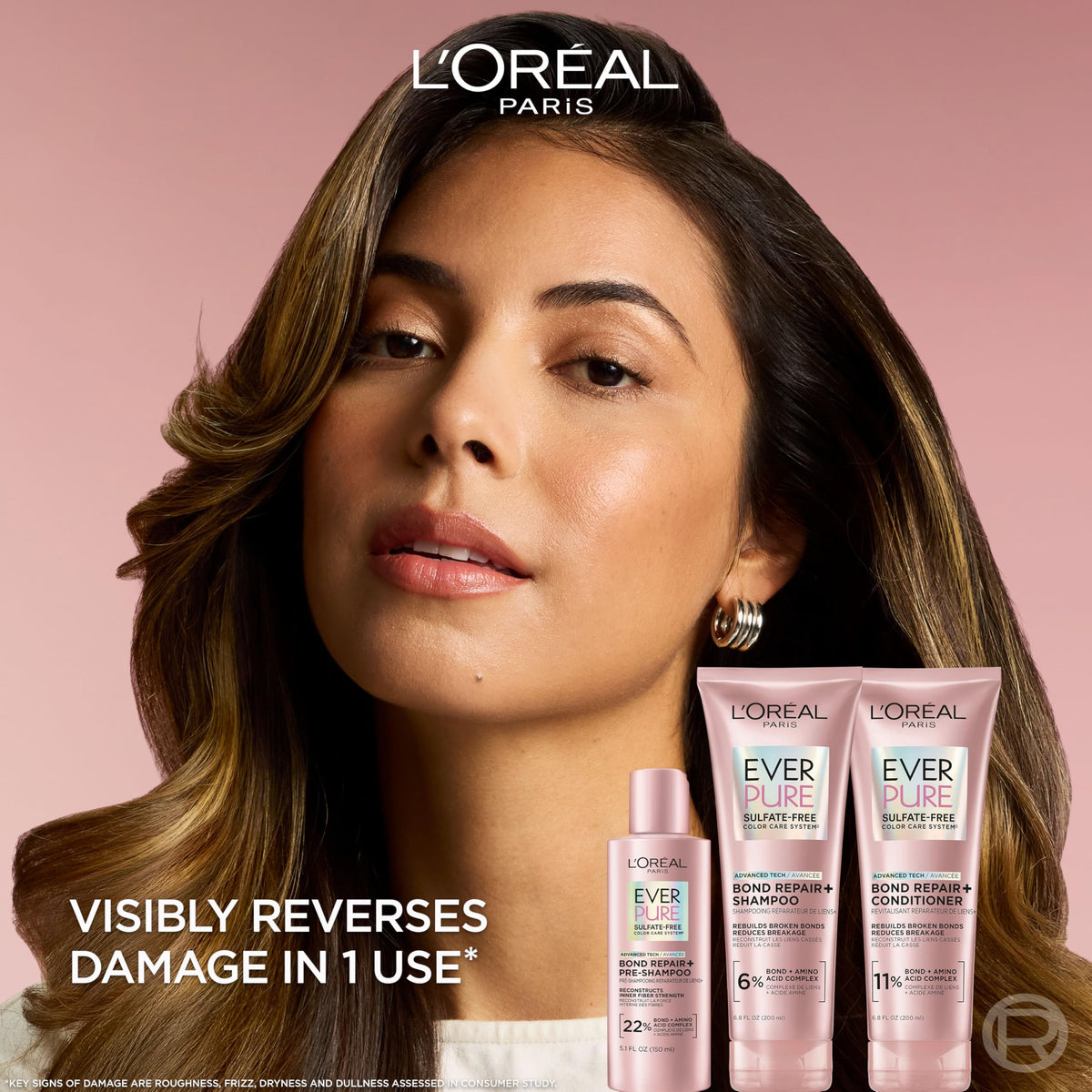 L'Oreal Paris shampoo pump close-up demonstrating easy dispensing and control