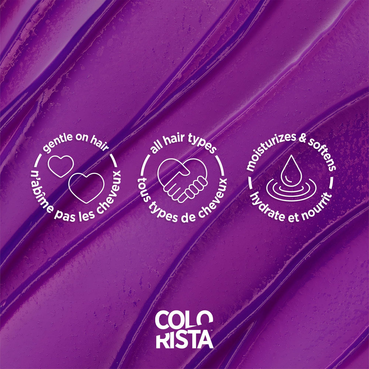 L'Oreal Colorista purple before and after on a blonde strand showing visible pigment