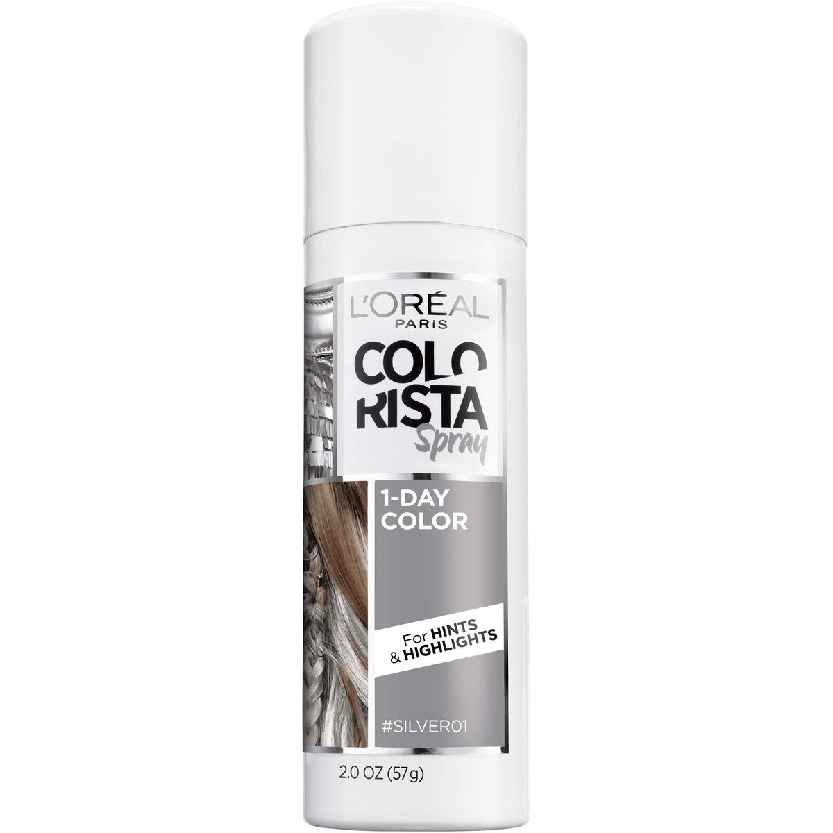 L'Oreal Colorista silver front packaging showing bold temporary color and quick-results benefit