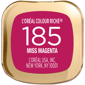 L'Oreal Paris lipstick in a styled makeup scene showing Miss Magenta for day-to-night looks