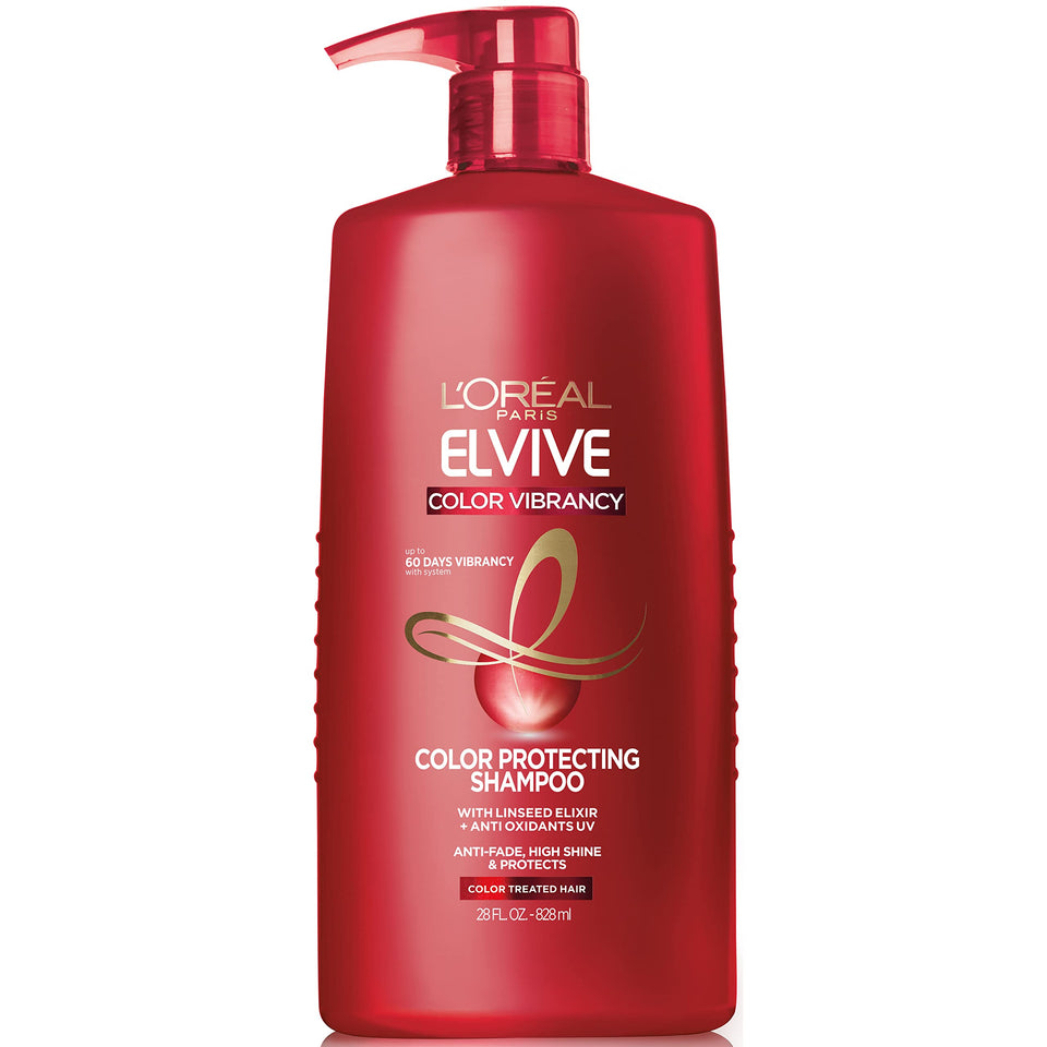 L'Oreal Paris front packaging showing 28 oz bottle and branding, highlights value