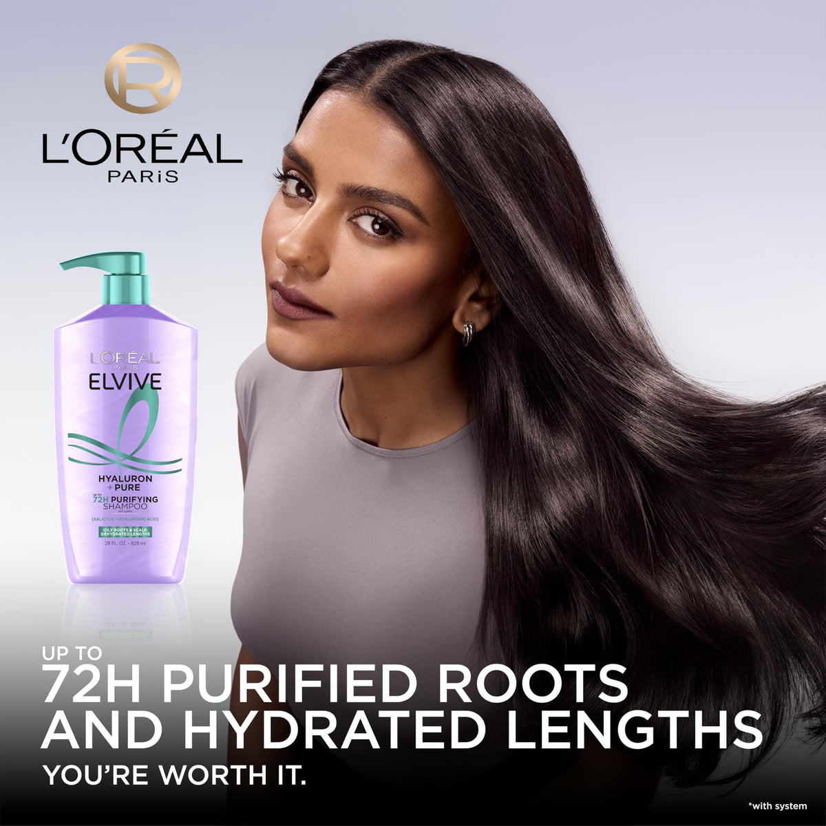 L'Oreal Paris purifying shampoo pump with foamy lather demonstration