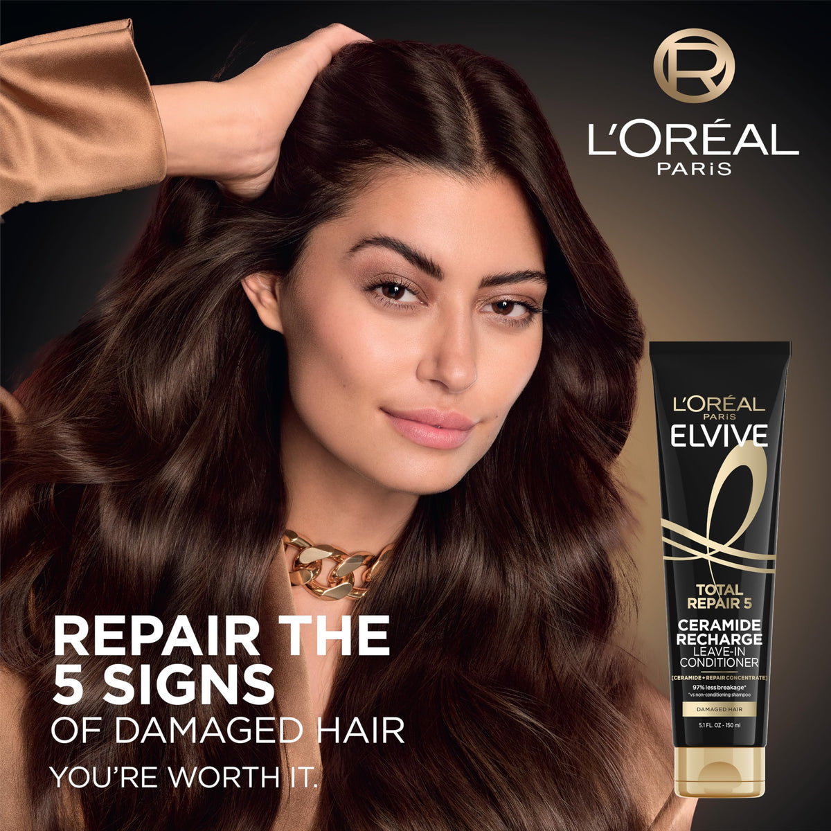 L'Oreal Paris creamy spray texture on palm showing lightweight, non-greasy feel