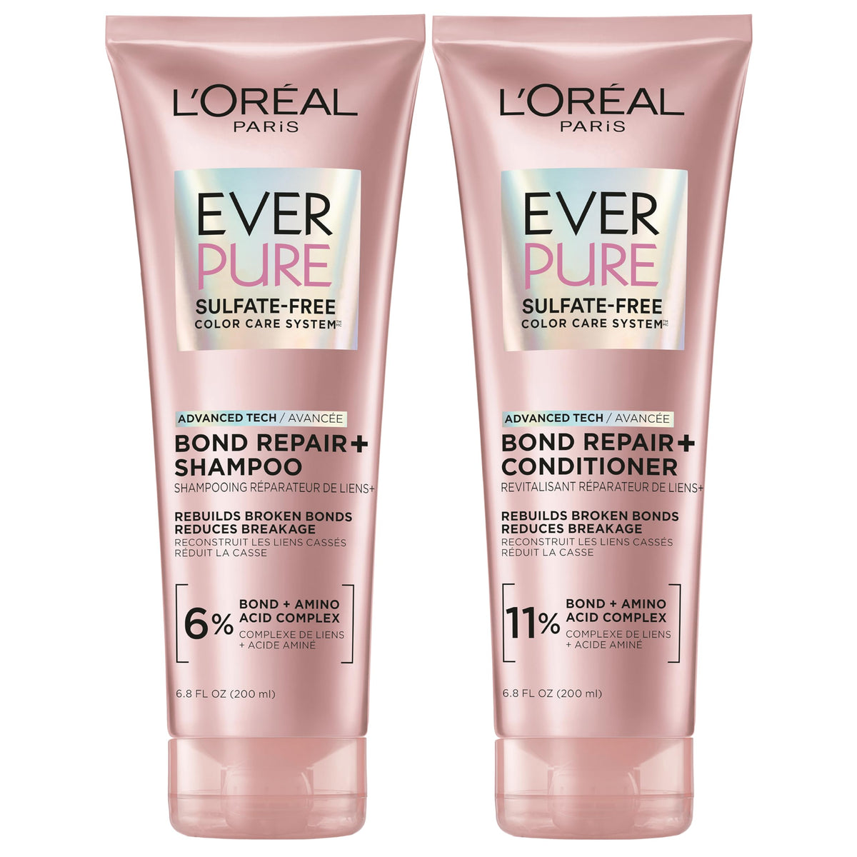 L'Oreal Paris bottle front view showing EverPure Bond Repair+ benefits