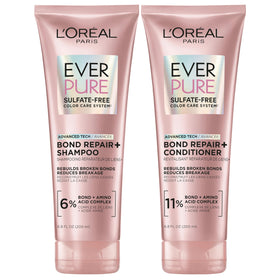 L'Oreal Paris bottle front view showing EverPure Bond Repair+ benefits