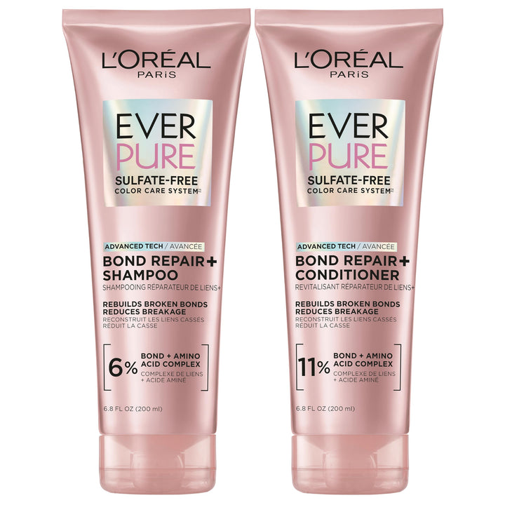 L'Oreal Paris bottle front view showing EverPure Bond Repair+ benefits