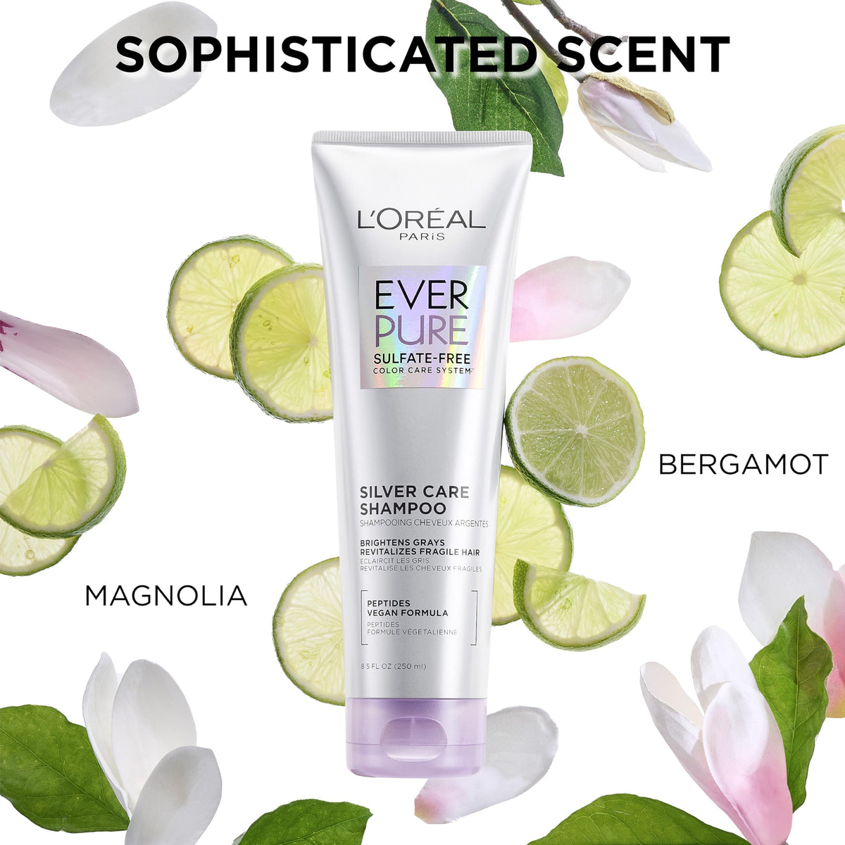 L'Oreal Paris EverPure close-up label highlighting peptides and brightening