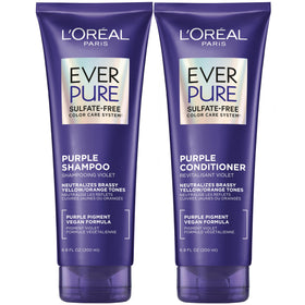 L'Oreal EverPure front packaging showing purple shampoo and conditioner benefits