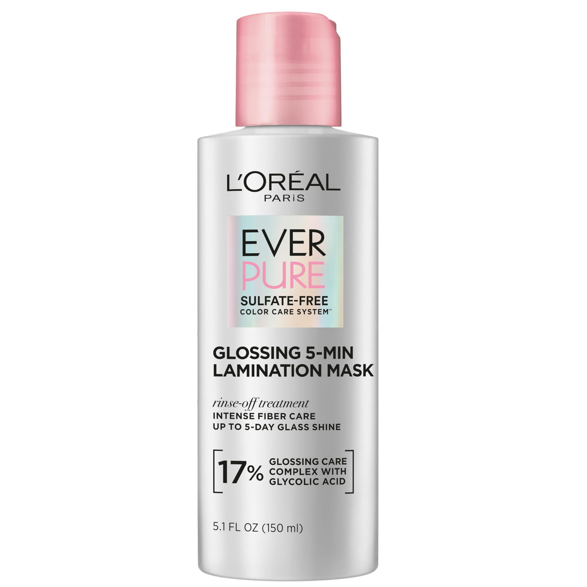 L'Oreal Paris front-packaging of EverPure Glossing mask shows glossy benefits