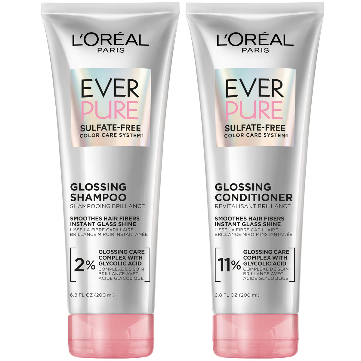 L'Oreal Paris front packaging showing EverPure Glossing set for glossy hair
