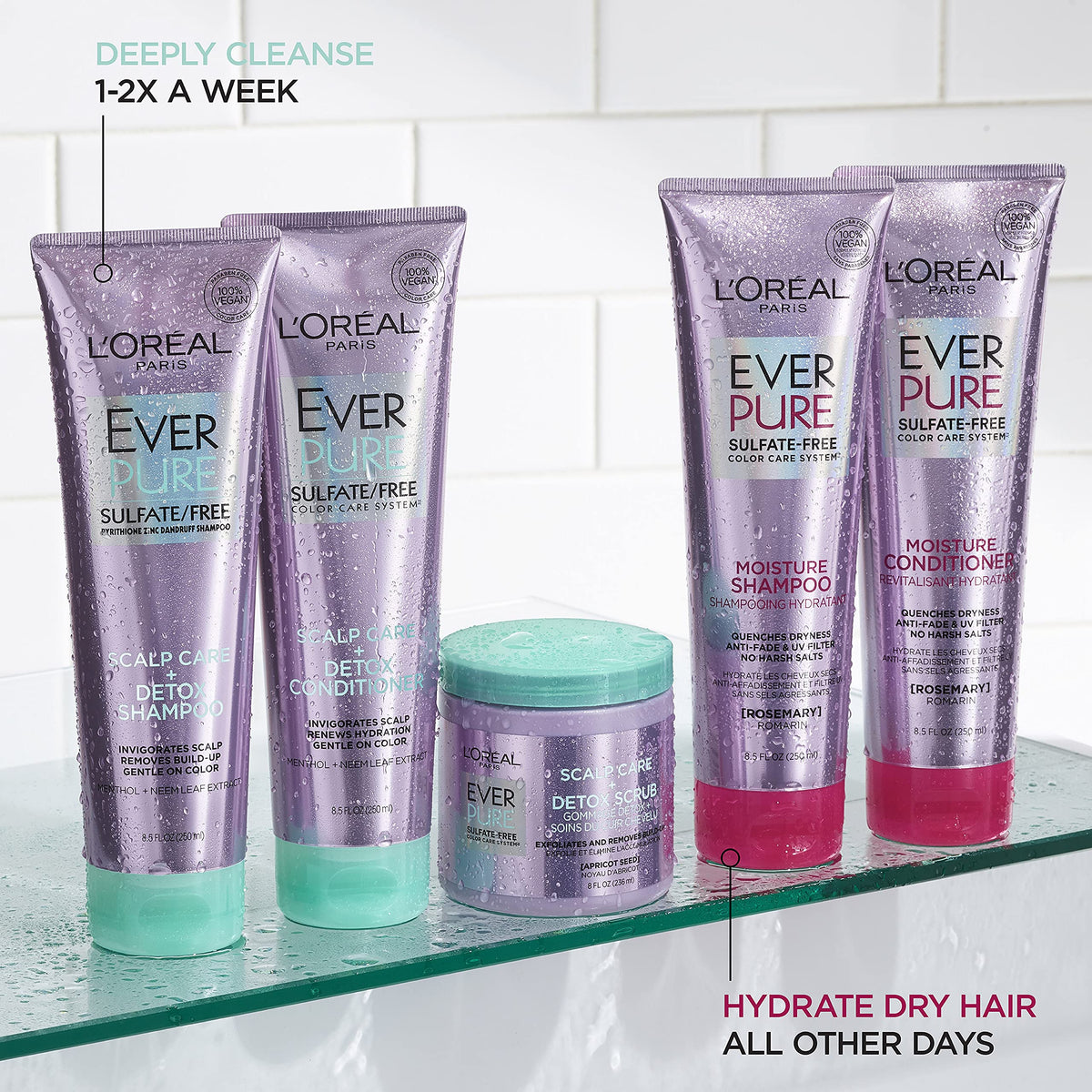 L'Oreal EverPure on bathroom shelf suggesting a refreshing daily routine