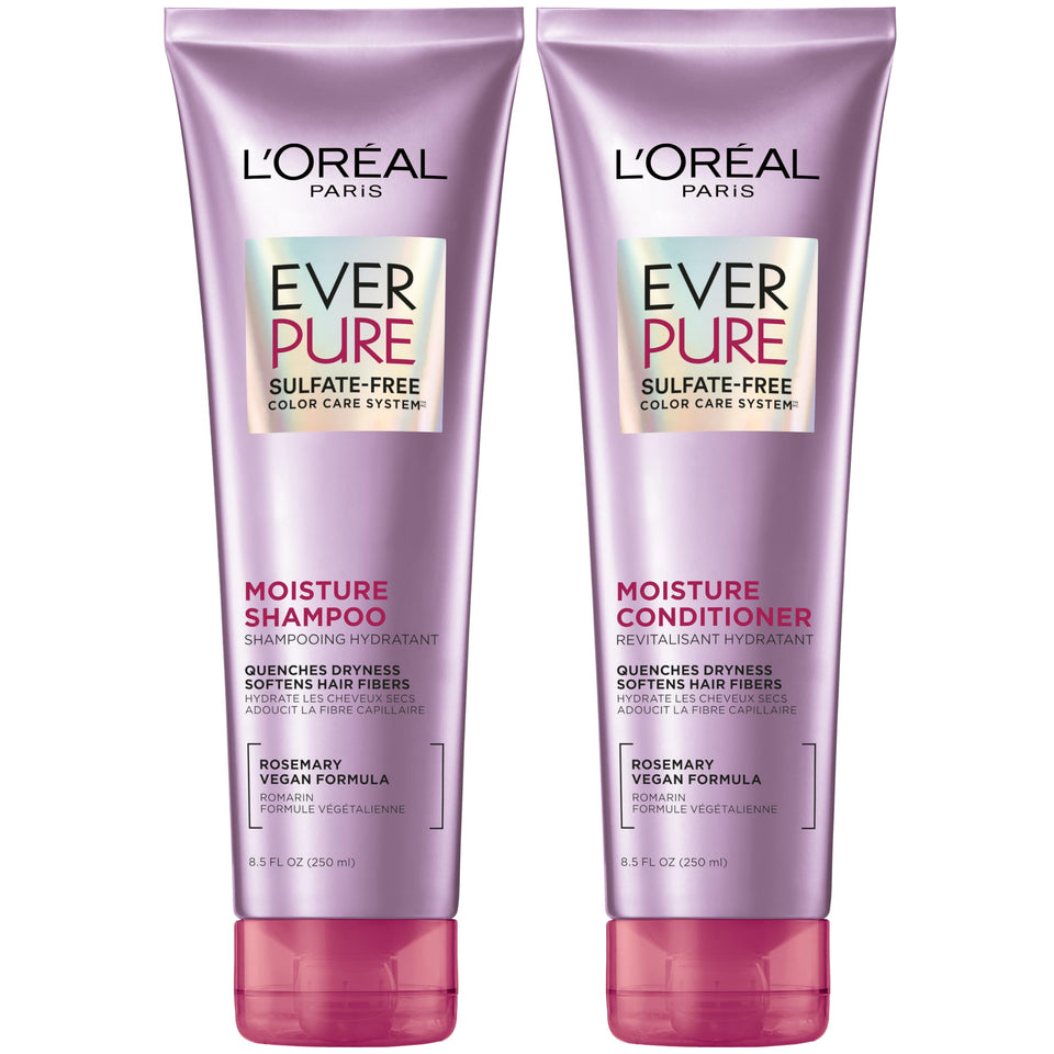 L'Oreal Paris front packaging showing moisture shampoo and conditioner, promising hydration