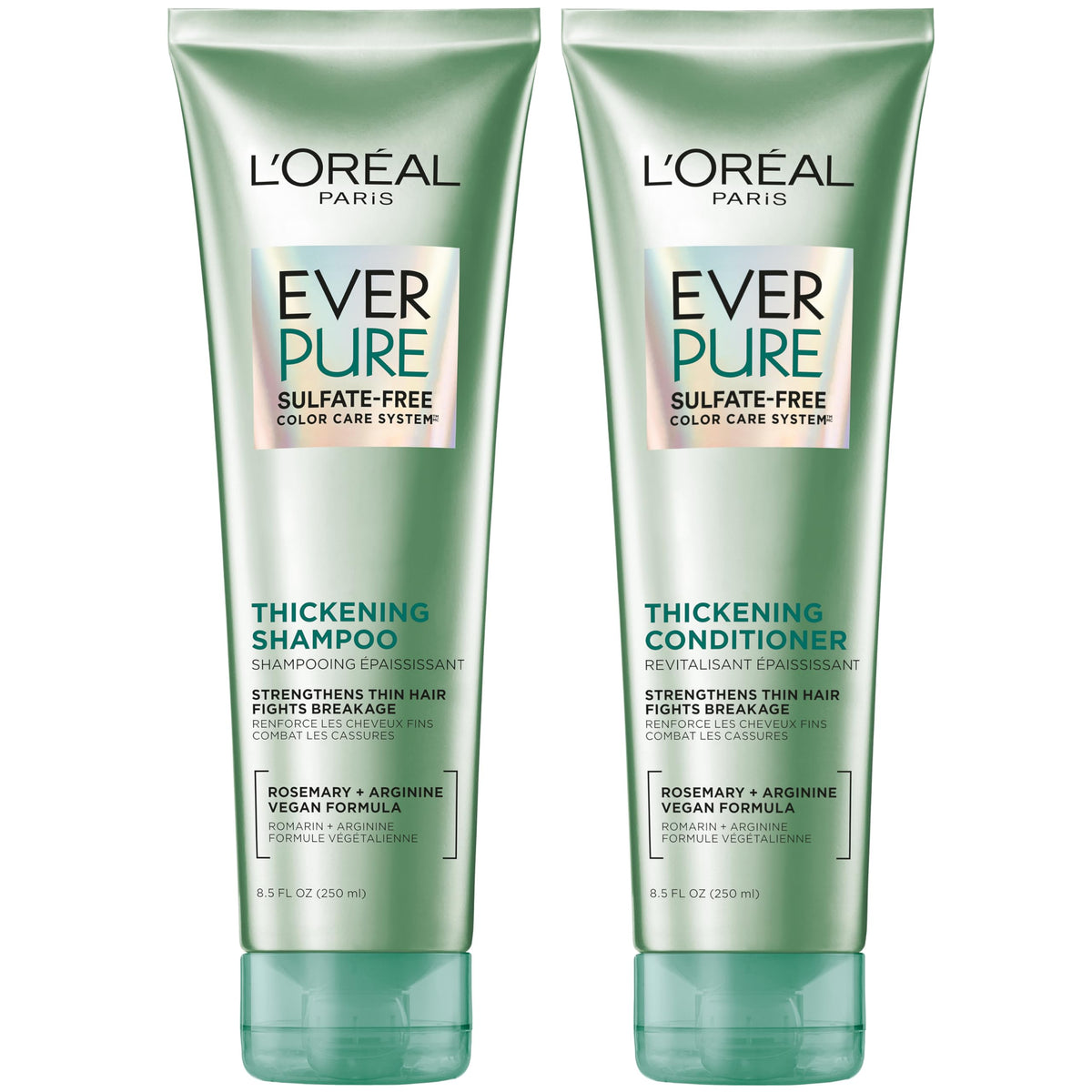 L'Oreal Paris front packaging showing EverPure thickening kit and benefits