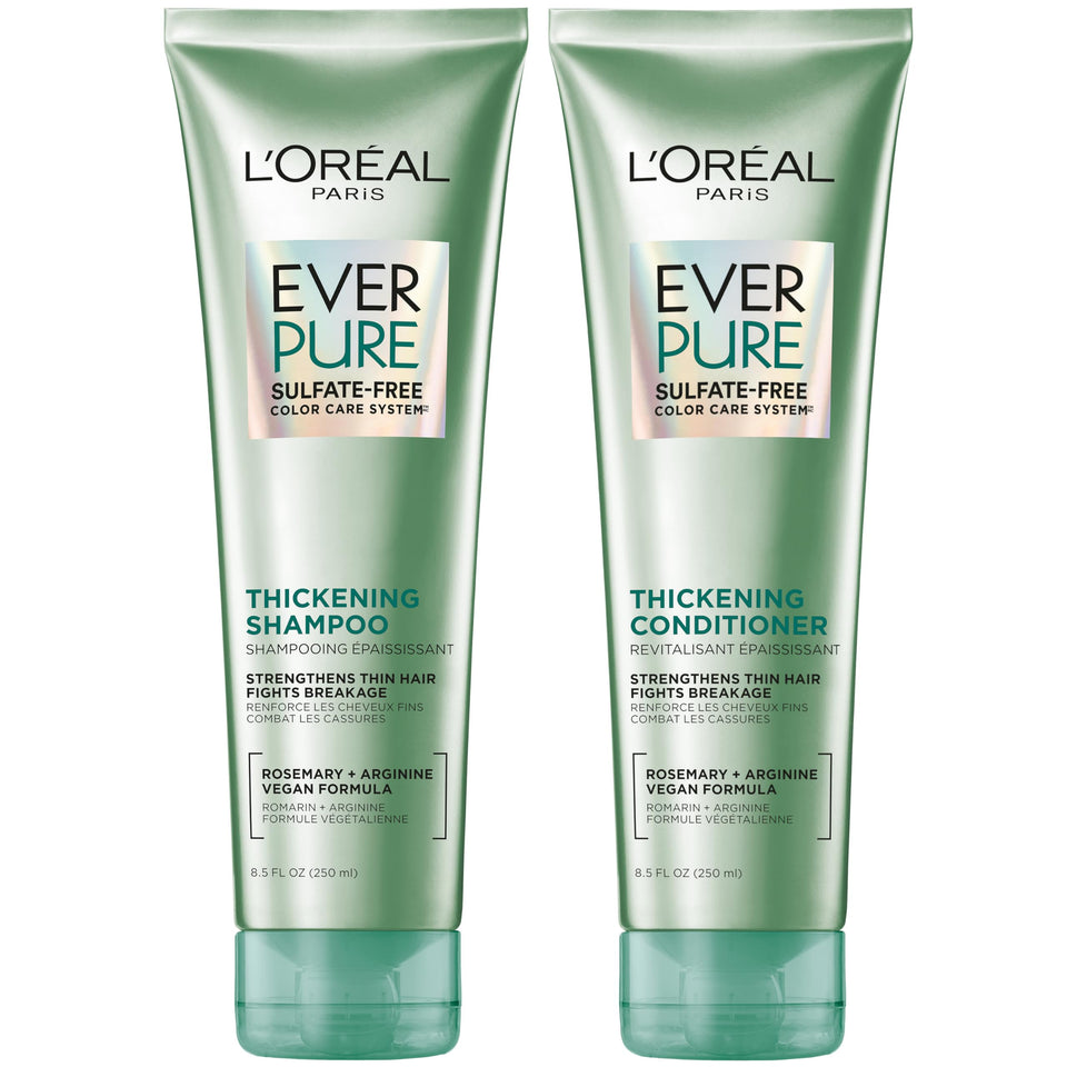 L'Oreal Paris front packaging showing EverPure thickening kit and benefits