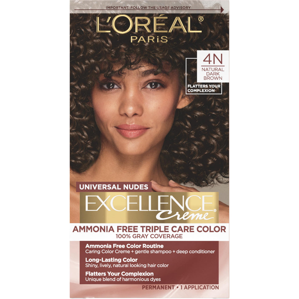 L'Oreal Paris front packaging showing 4N natural dark brown and benefits