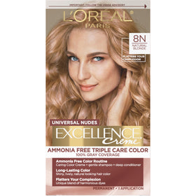 L'Oreal Paris front box showing 8N natural blonde and full kit benefits