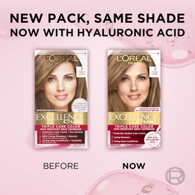 Smiling person with dark blonde color result using L'Oreal Paris product