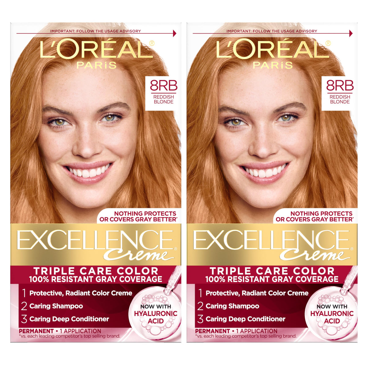 L'Oreal Paris front packaging of Excellence Crème showing kit components and shade