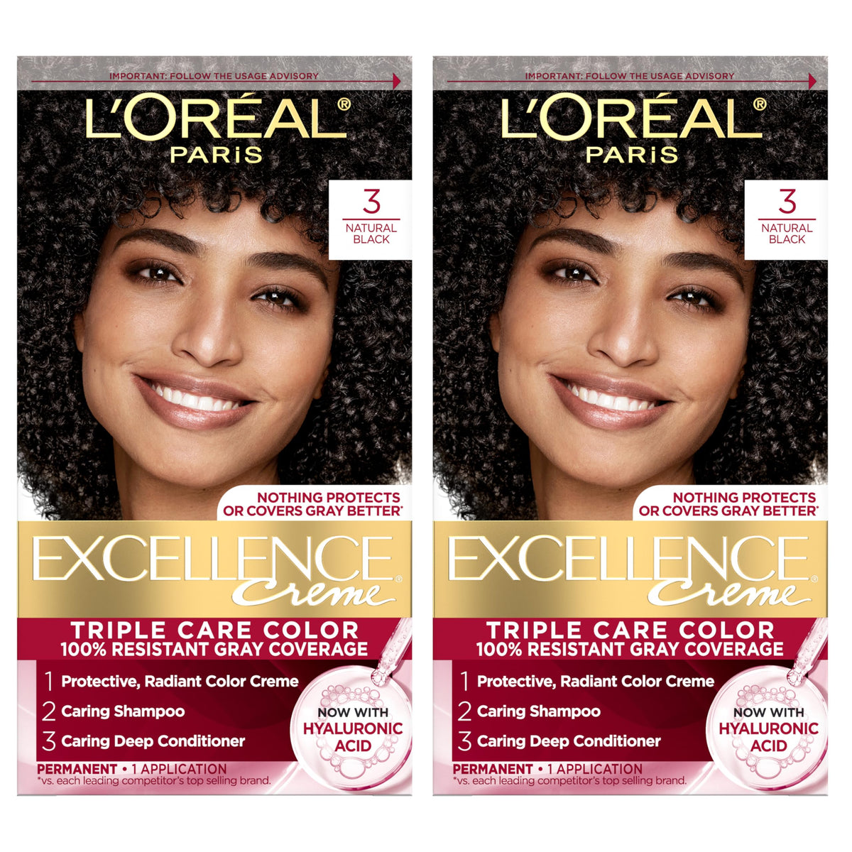 L'Oreal Paris front packaging showing shade 3 Natural Black and kit benefits