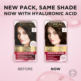 Styled dark brown hair finished look showing L'Oreal Paris color vibrancy and shine