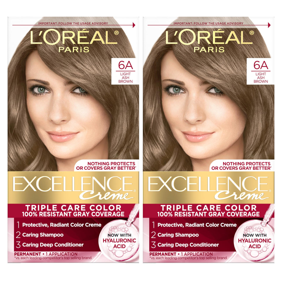 L'Oreal Paris Excellence front box showing shade 6A and benefits
