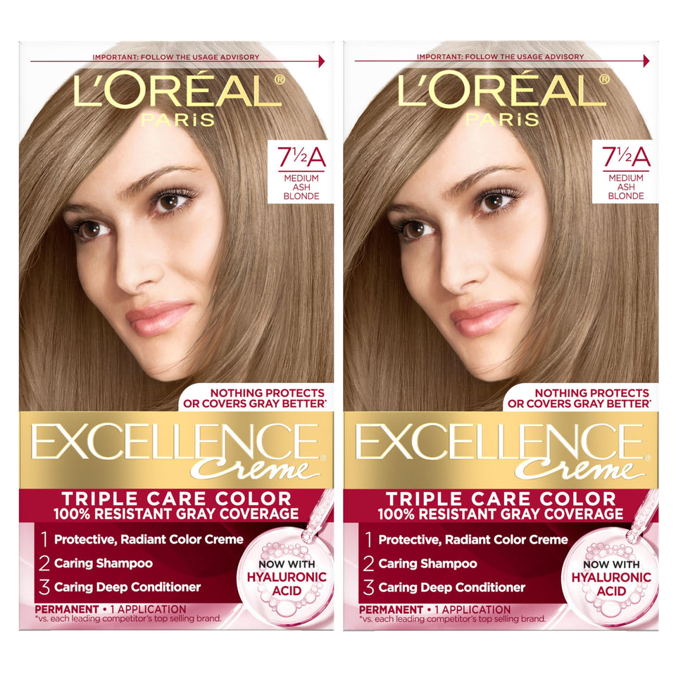 L'Oreal Paris front packaging showing medium ash blonde and benefits