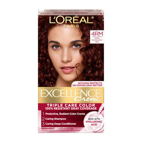 L'Oreal Paris front packaging showing shade 4RM and triple care benefits